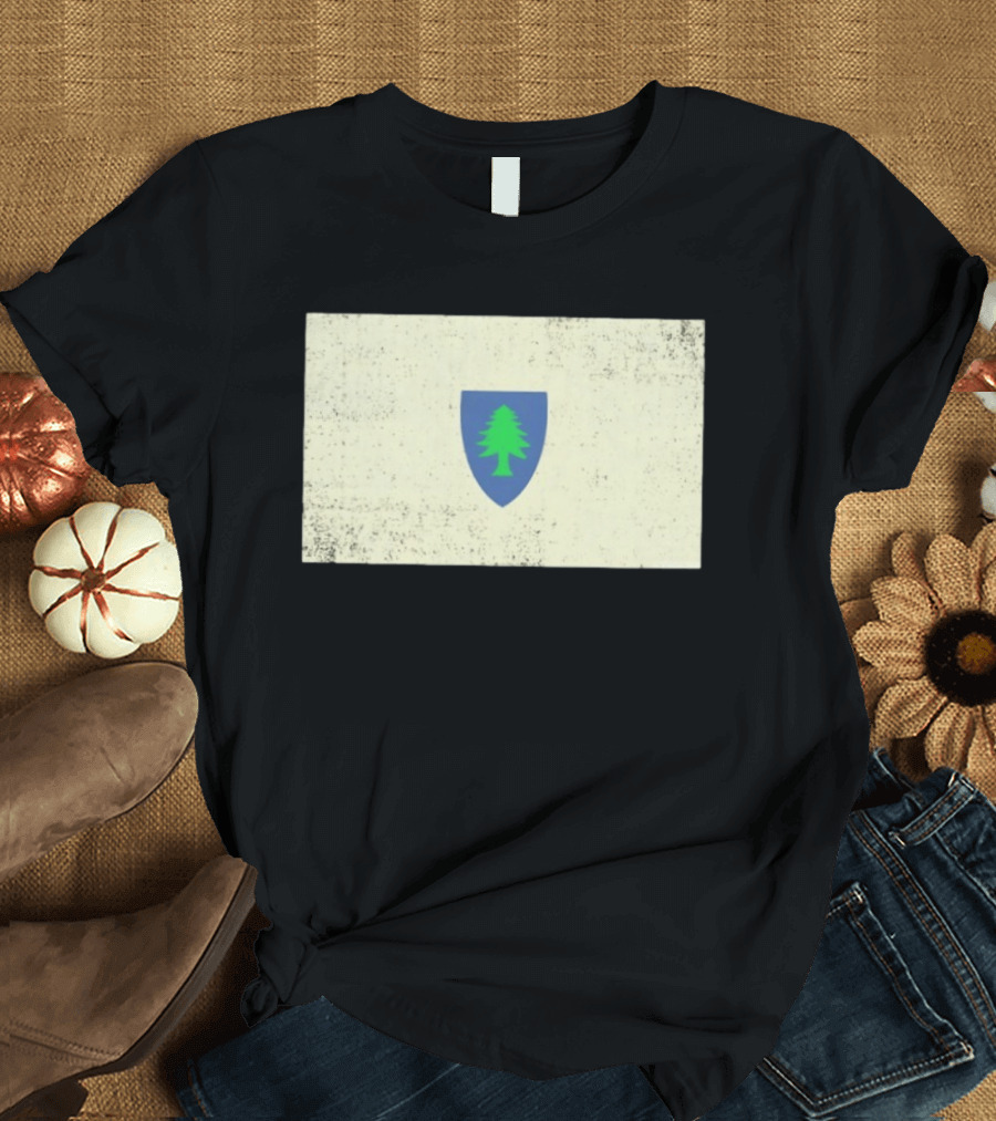 Massachusetts Flag Pine Tree Symbol On Vintage Shield T-Shirt
