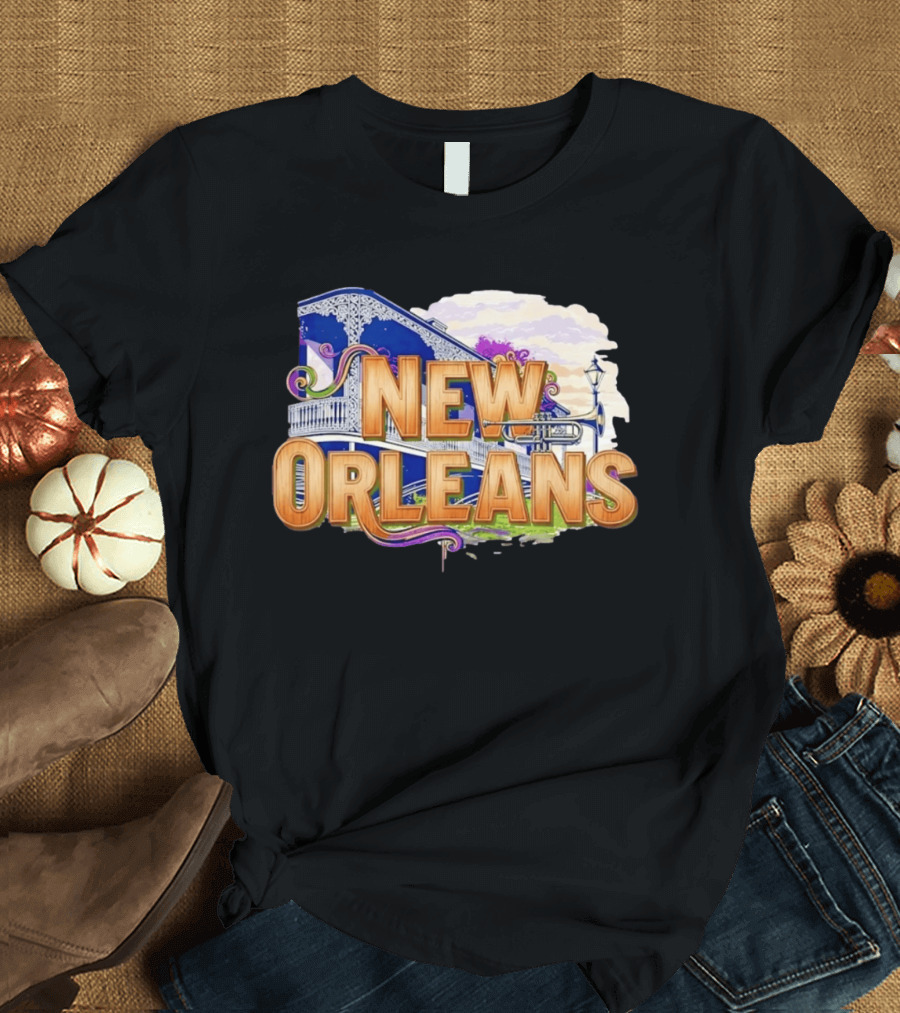 New Orleans Jazz Musical Vibes Trombone Balcony T-Shirt