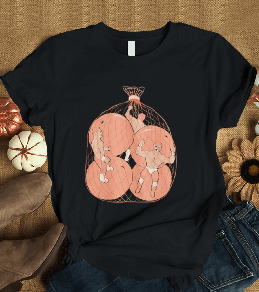 Wrestlers In Orange Produce Bag Mesh T-Shirt