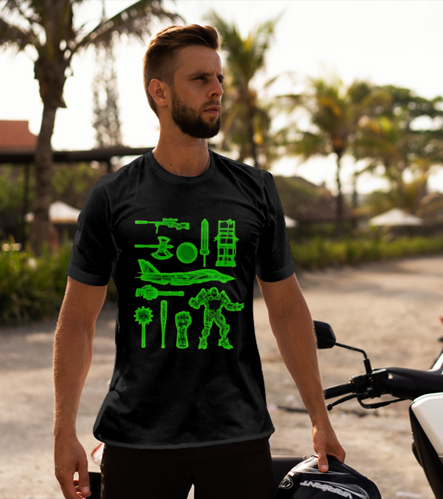 Ring Weapons Axe Sword Jet Robot Icon Collection T-Shirt
