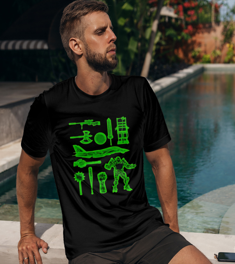 Ring Weapons Axe Sword Jet Robot Icon Collection T-Shirt