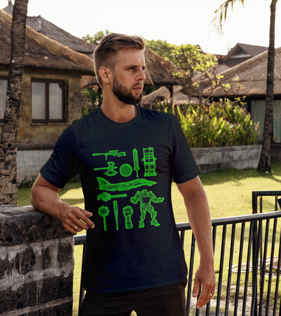 Ring Weapons Axe Sword Jet Robot Icon Collection T-Shirt