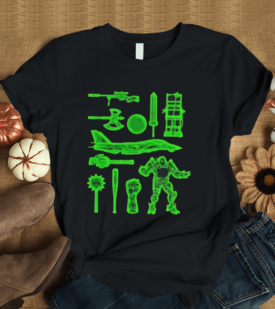 Ring Weapons Axe Sword Jet Robot Icon Collection T-Shirt