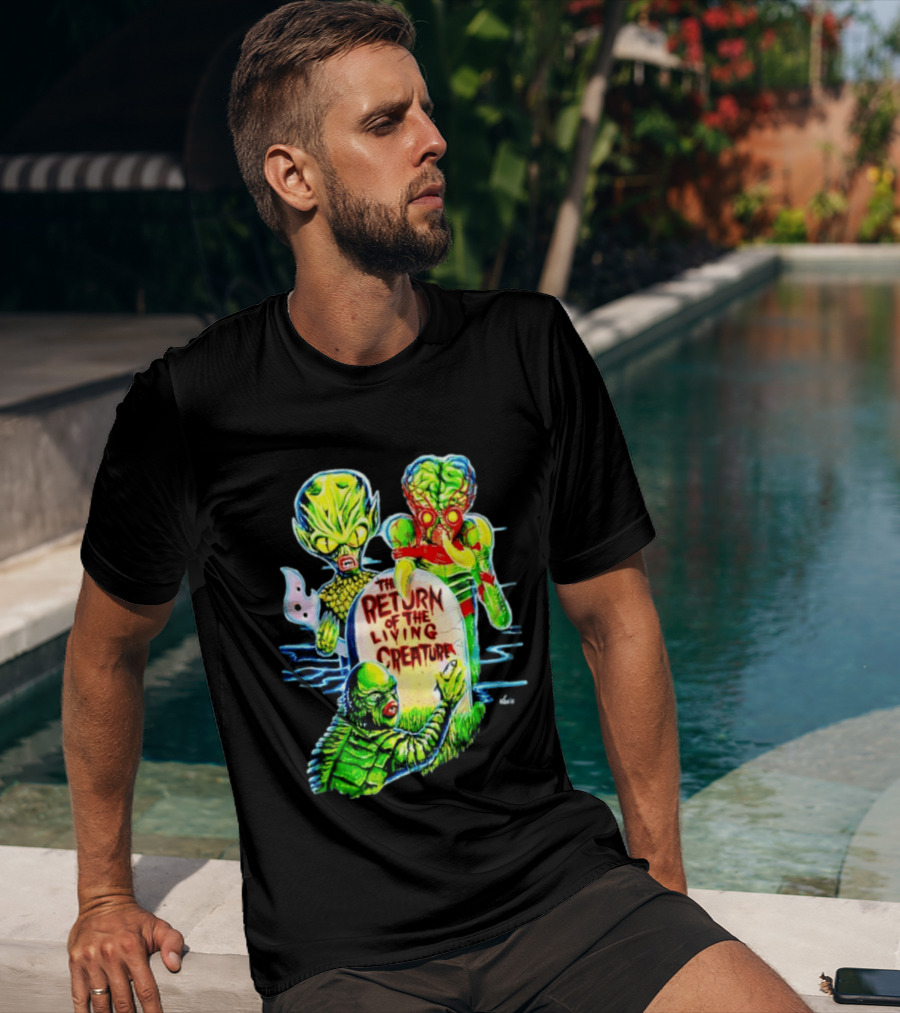 The Return Of The Living Creature Horror Movie Monsters And Tombstone Scene T-Shirt