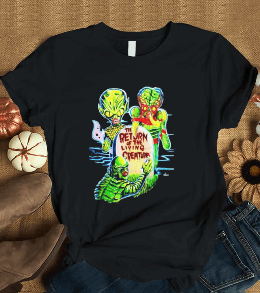 The Return Of The Living Creature Horror Movie Monsters And Tombstone Scene T-Shirt