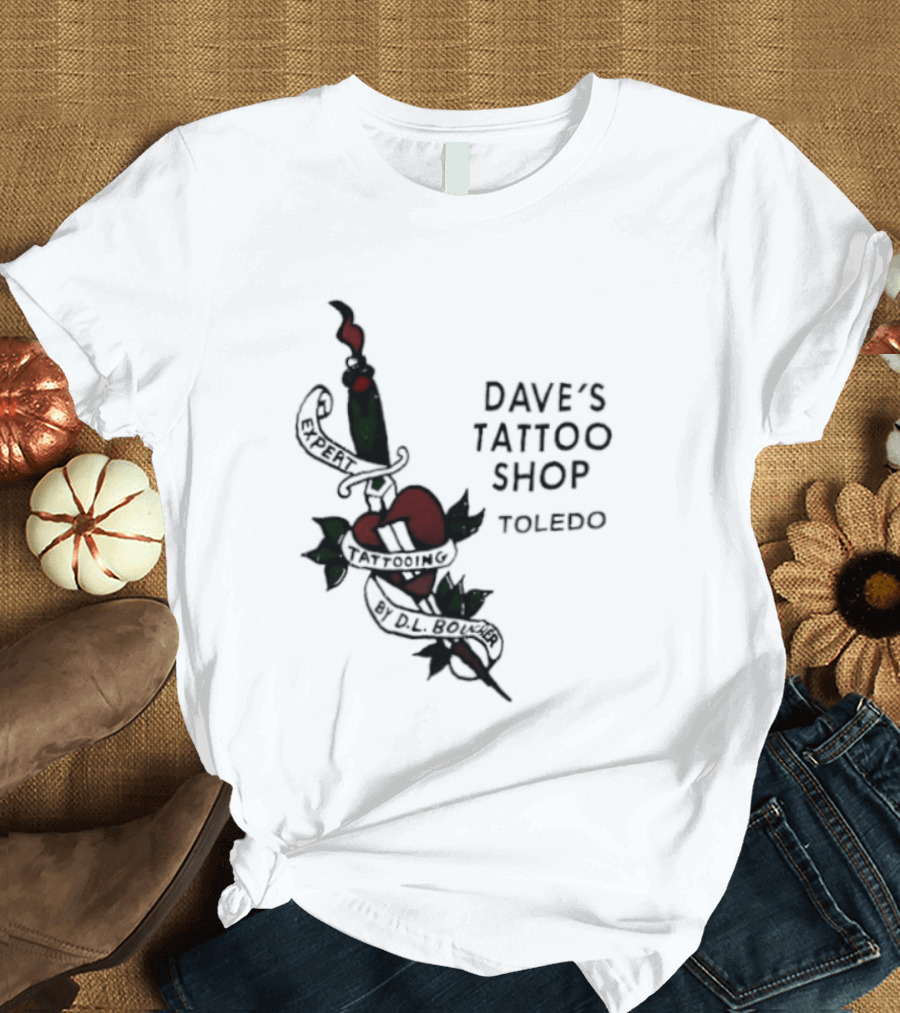Dave's Tattoo Shop Toledo Expert Tattooing By DL Boucher Heart And Dagger Tattoo T-Shirt