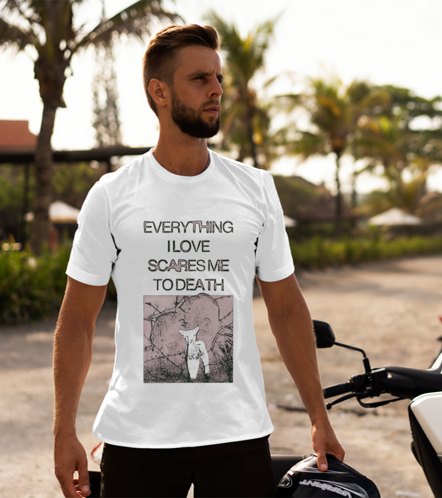 Everything I Love Scares Me To Death Existential Dread Sheep On Red T-Shirt