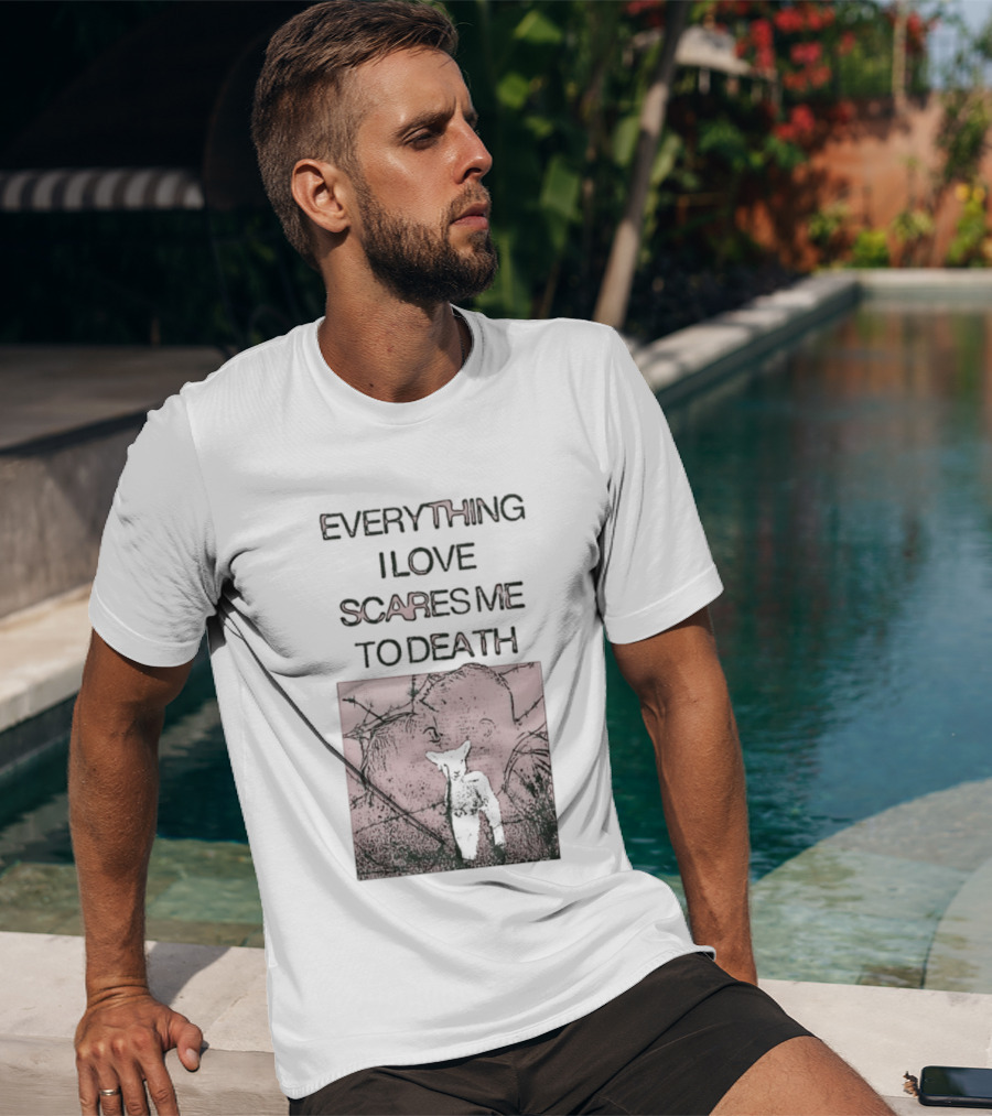 Everything I Love Scares Me To Death Existential Dread Sheep On Red T-Shirt