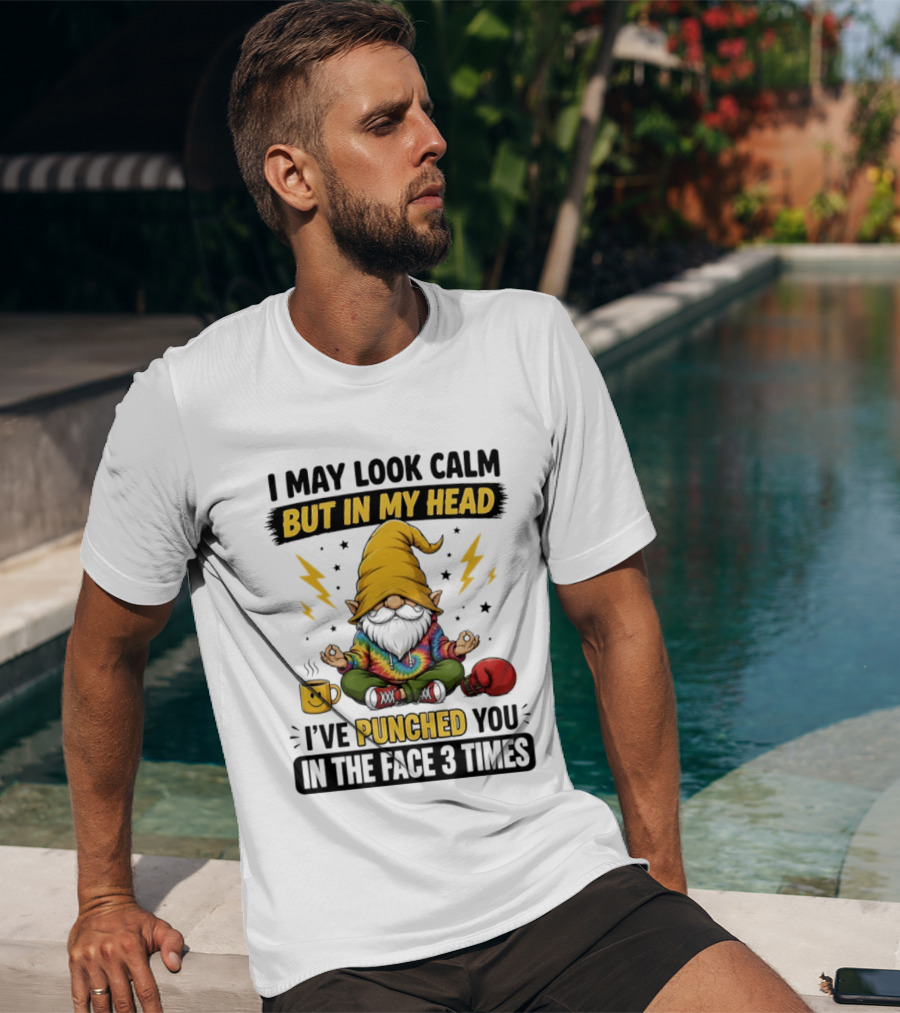 Gnome I May Look Calm But In My Head I've Punched You In The Face 3 Times T-Shirt
