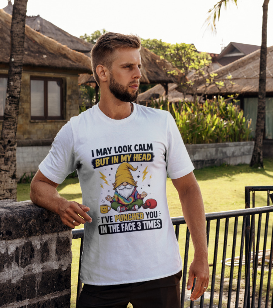 Gnome I May Look Calm But In My Head I've Punched You In The Face 3 Times T-Shirt