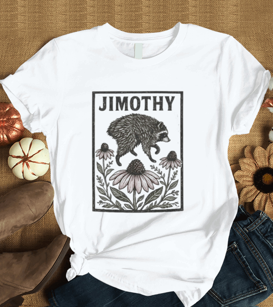 Jimothy Raccoon Coneflower Botanical Floral T-Shirt
