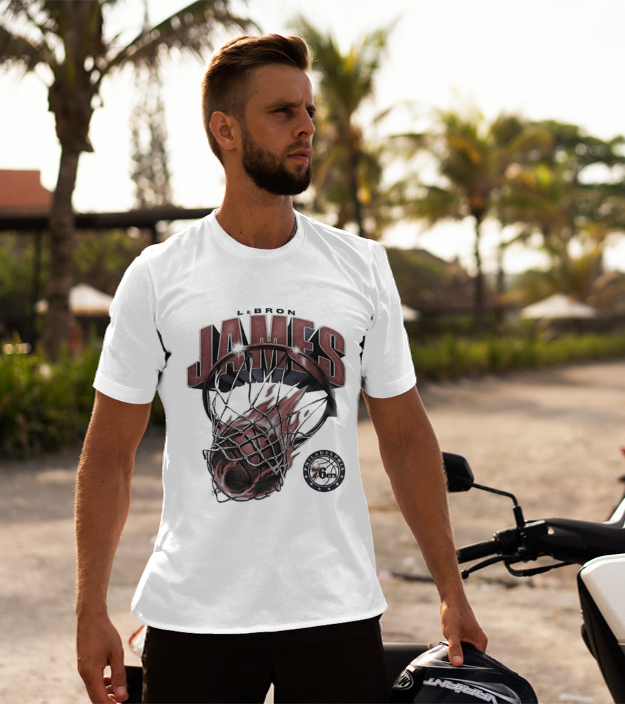 LeBron James 76ers Basketball Iconic Slam Dunk 76ers T-Shirt