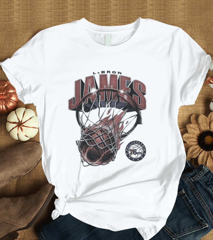 LeBron James 76ers Basketball Iconic Slam Dunk 76ers T-Shirt