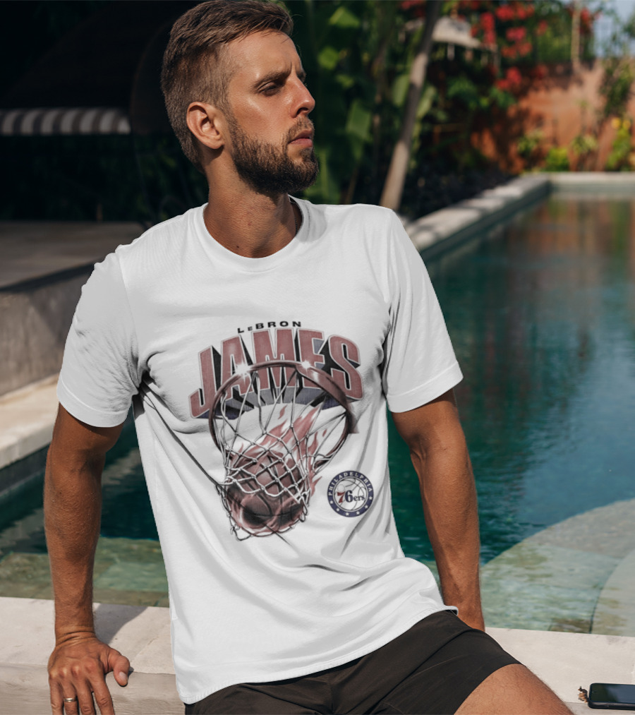 LeBron James Basketball Hoop Fire Philadelphia 76ers T-Shirt