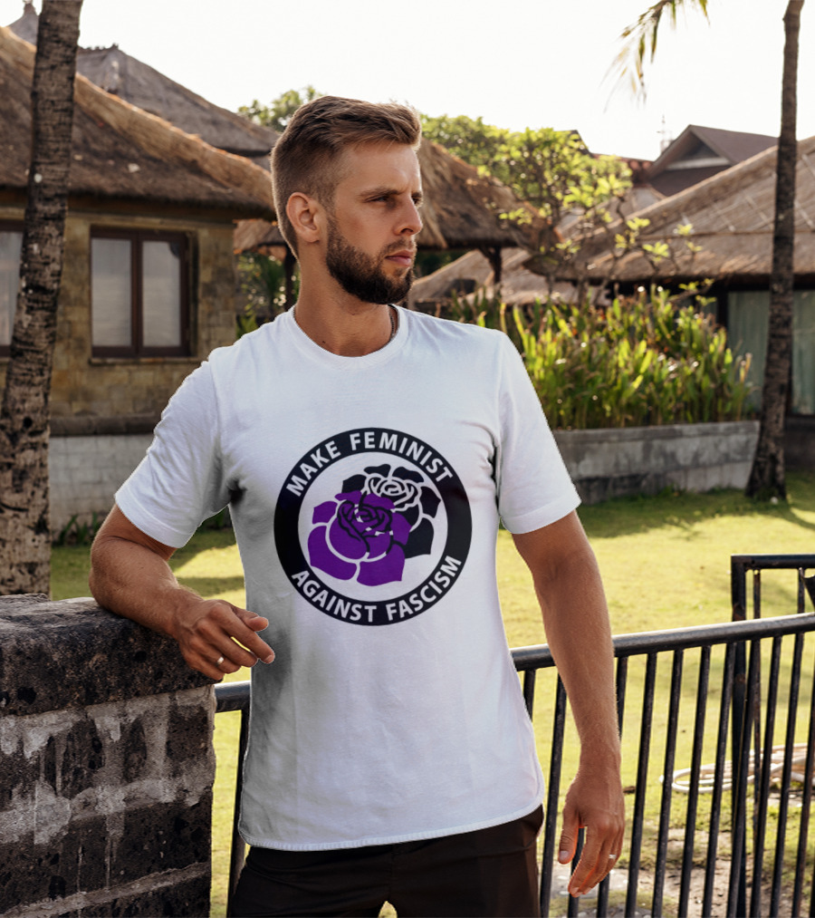 Make Feminist Against Fascism Purple Black Rose T-Shirt