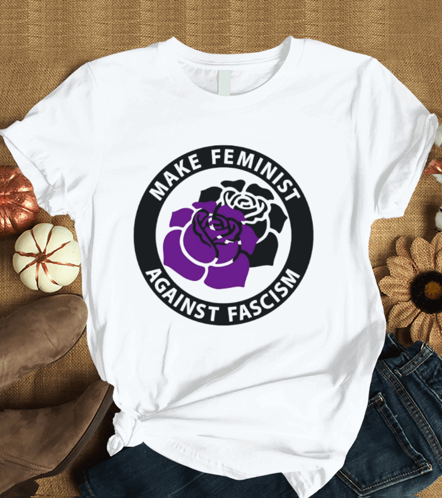 Make Feminist Against Fascism Purple Black Rose T-Shirt