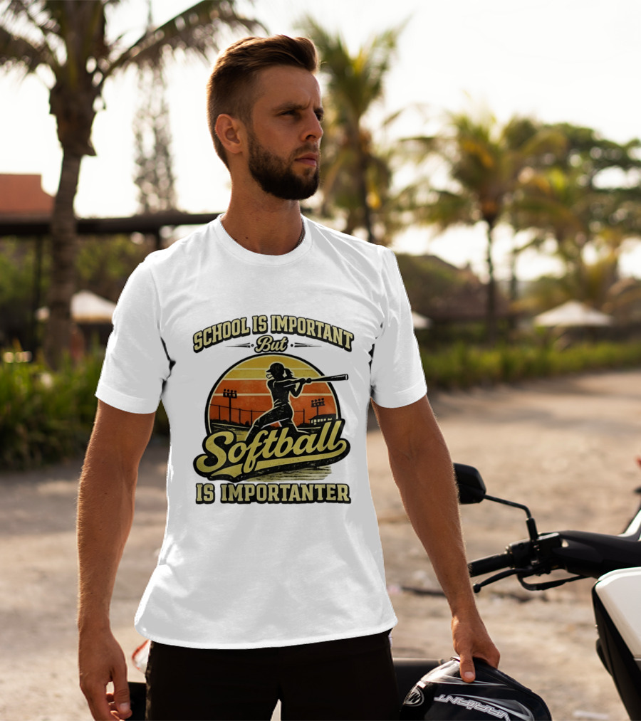 School Is Important But Softball Is Importanter Retro Silhouette Batter T-Shirt