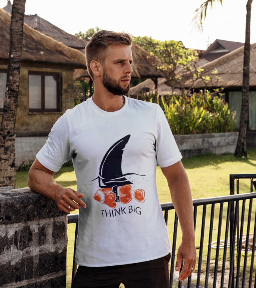 Think Big Goldfish Wearing Shark Fin T-Shirt