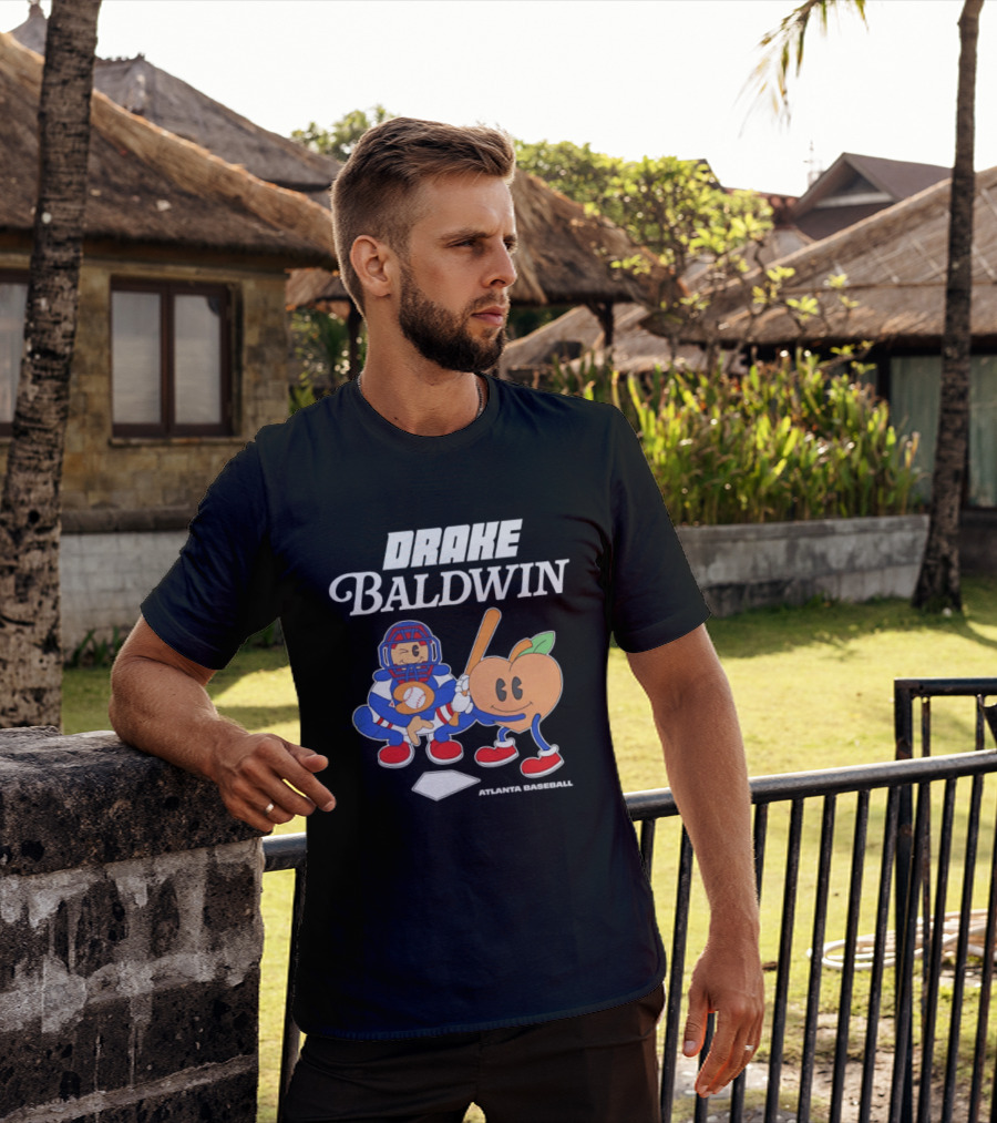Drake Baldwin Atlanta Baseball Animated Peach Catcher T-Shirt