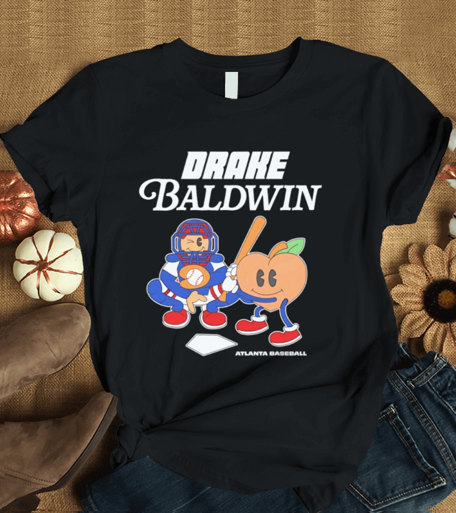 Drake Baldwin Atlanta Baseball Animated Peach Catcher T-Shirt