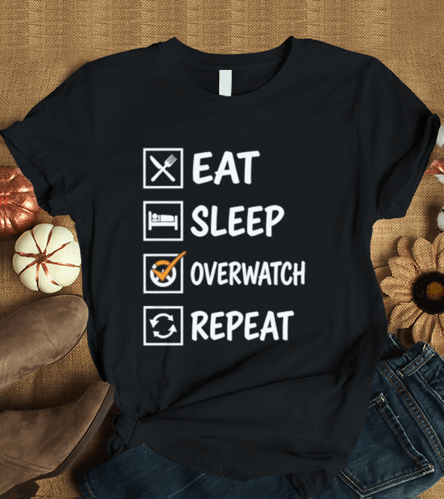 Eat Sleep Over Repeat Gaming Checklist Gamer T-Shirt