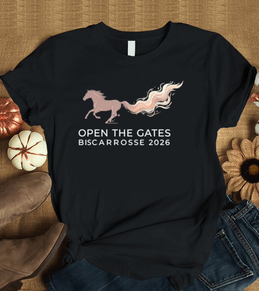 Open The Gates Biscarrosse 2026 Horse With Flowing Tail T-Shirt