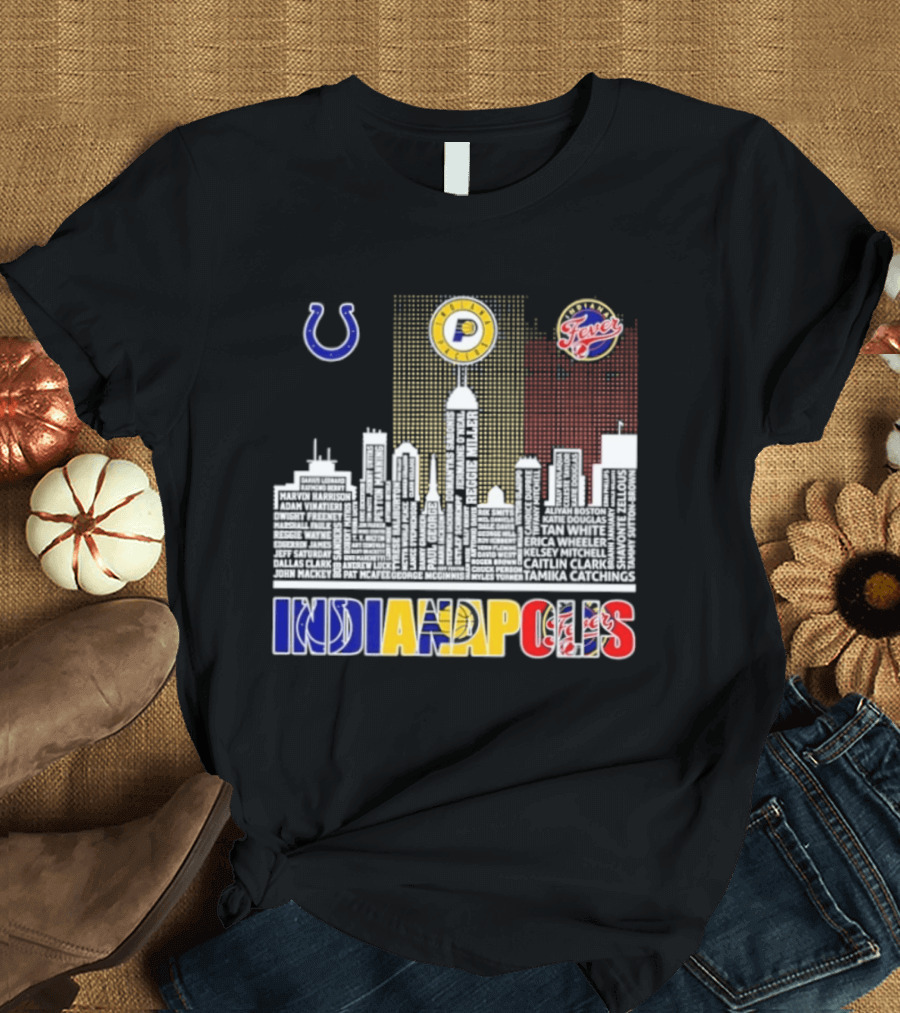 Indianapolis Colts Pacers Fever Skyline Logos And Cityscape T-Shirt