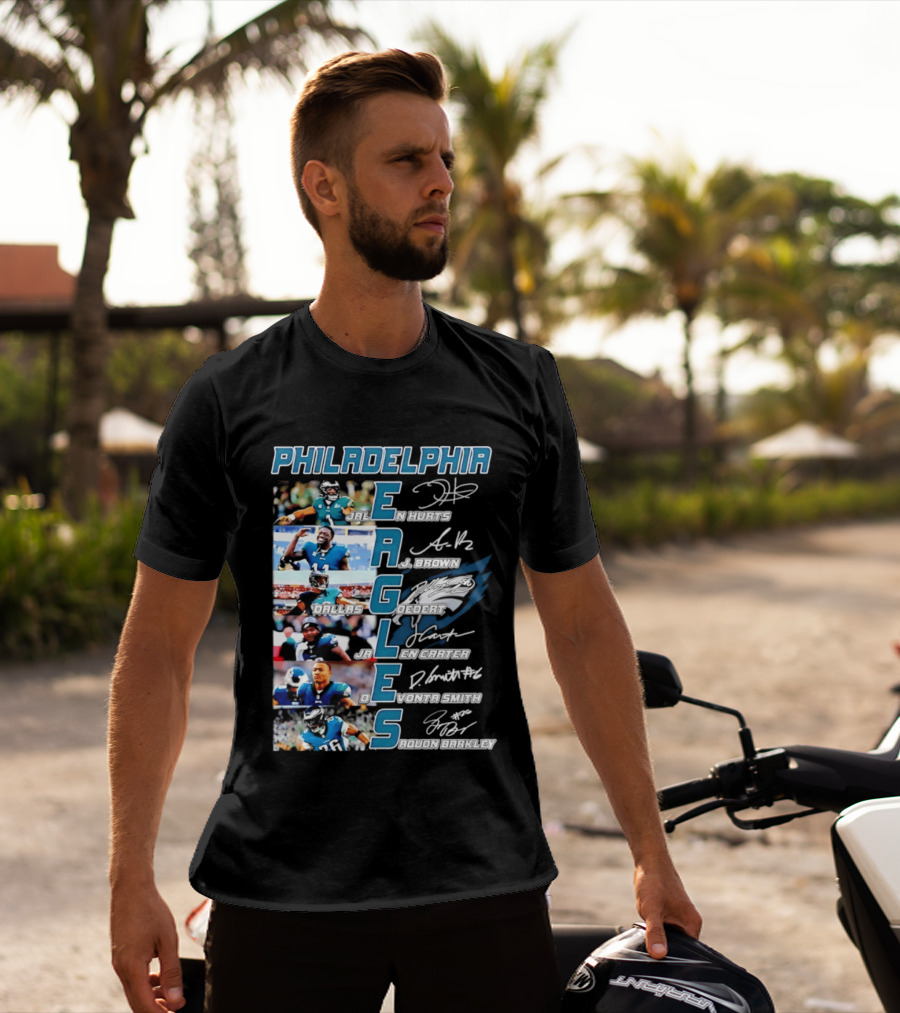 Philadelphia Eagles Jalen Hurts AJ Brown Dallas Goedert Jalen Carter DeVonta Smith Saquon Barkley Signatures Team T-Shirt