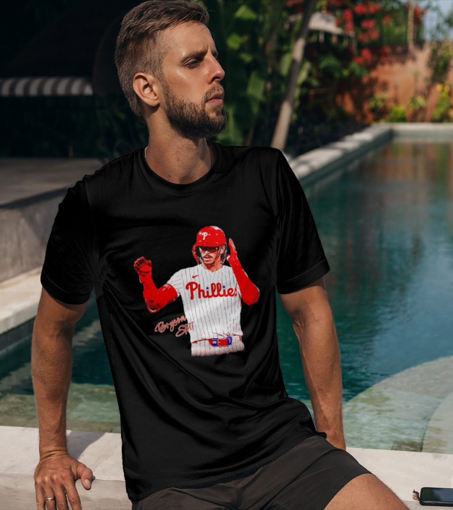 Philadelphia Phillies Bryson Stott Baseball Player Red And White Uniform T-Shirt