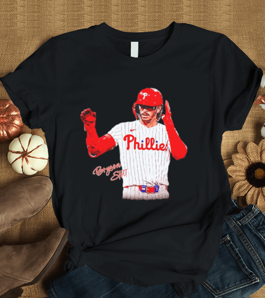 Philadelphia Phillies Bryson Stott Baseball Player Red And White Uniform T-Shirt