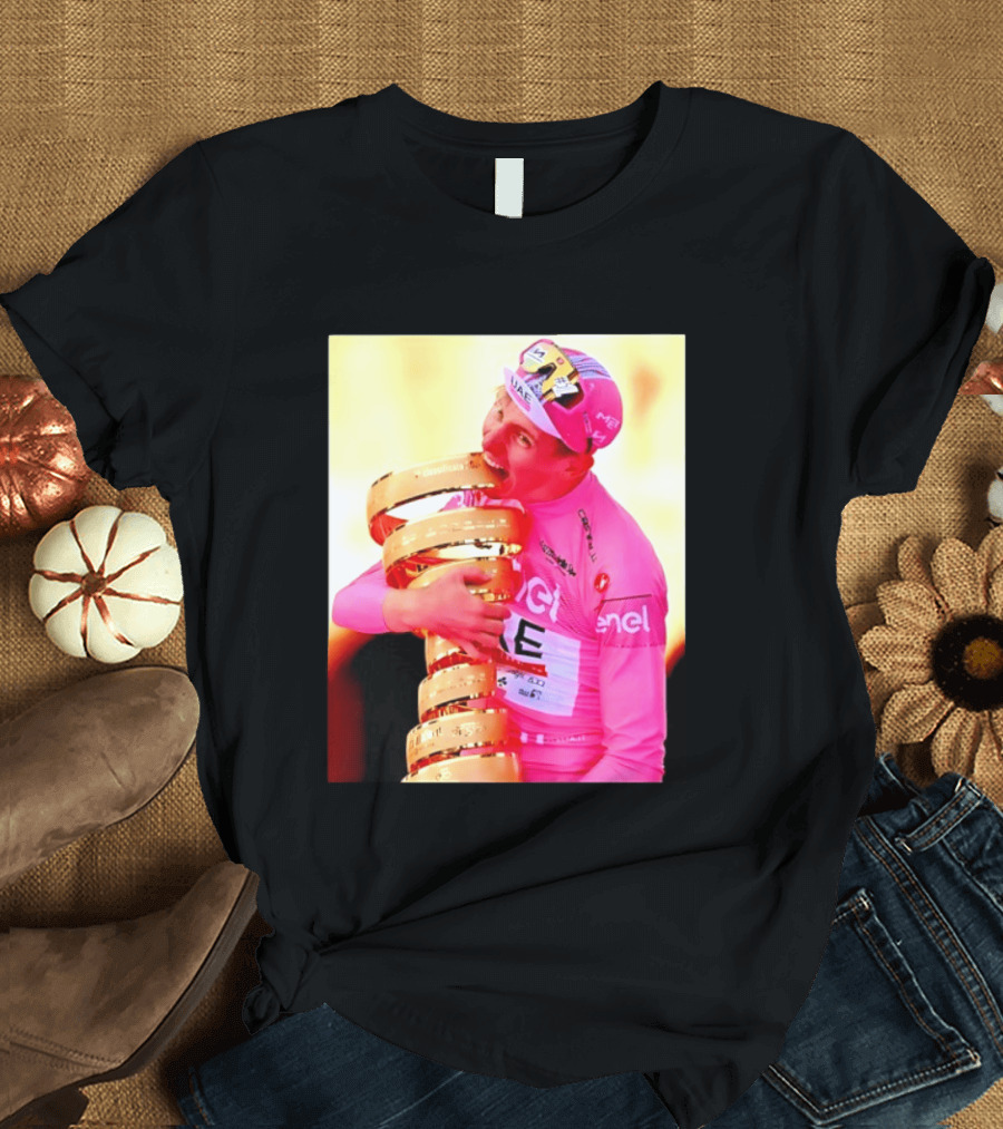 Tadej Pogacar 2024 Giro D'Italia Trophy Celebration In Pink Jersey T-Shirt