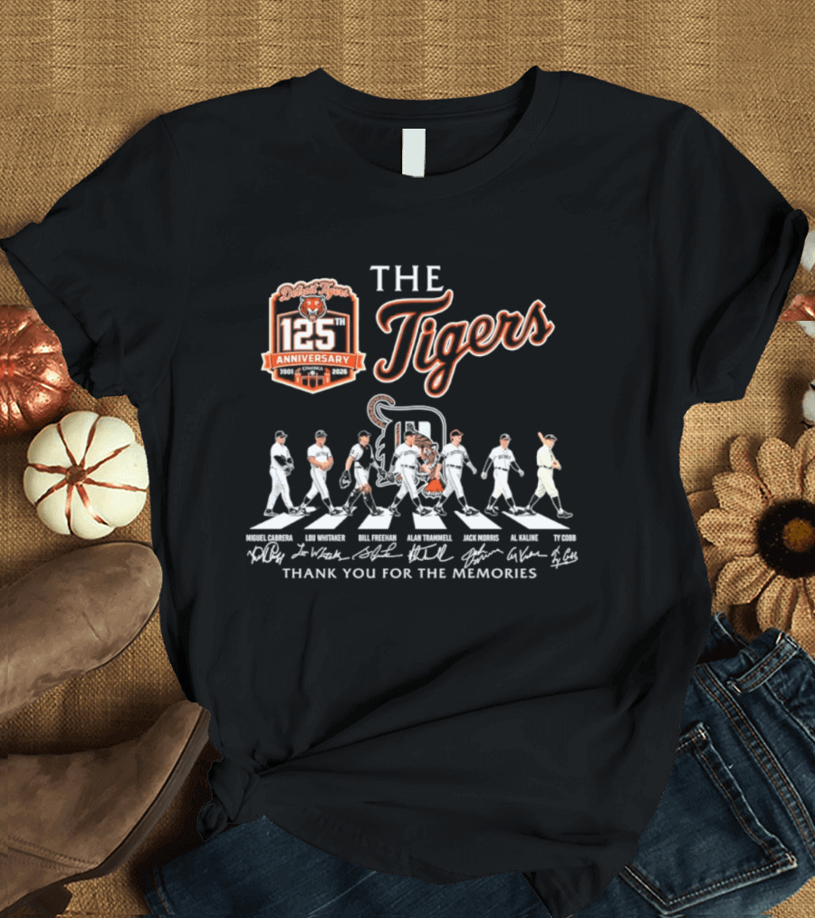 The Detroit Tigers 125th Anniversary Cabrera Whitaker Freehan Trammell Morris Kaline Cobb Thank You For The Memories T-Shirt