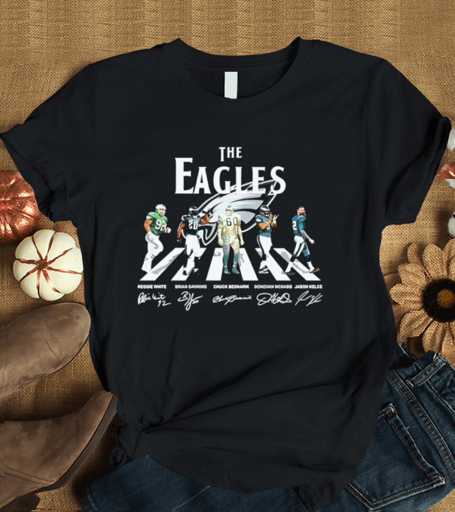 The Eagles Reggie White Brian Dawkins Chuck Bednarik Donovan McNabb Jason Kelce Philadelphia Eagles Signatures Abbey Road Crosswalk T-Shirt