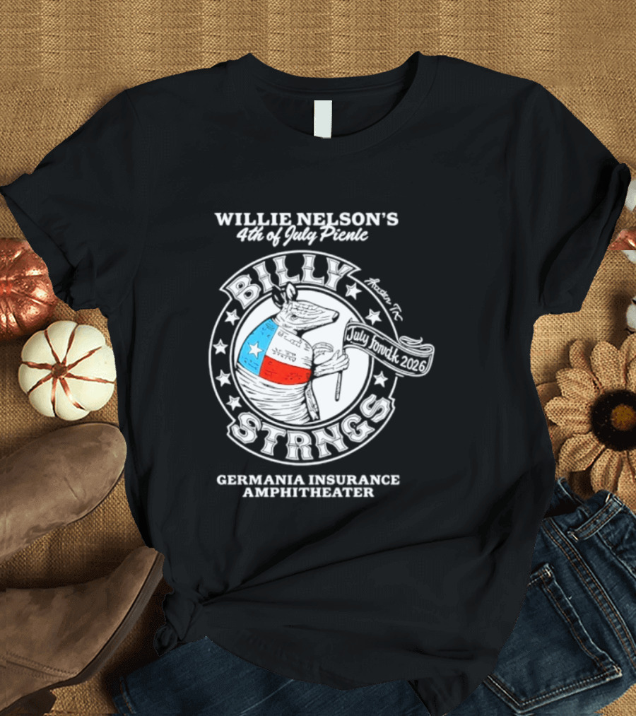 Willie Nelson's 4th Of July Picnic Billy Strings Germania Insurance Amphitheater Texas Flag Guitar T-Shirt