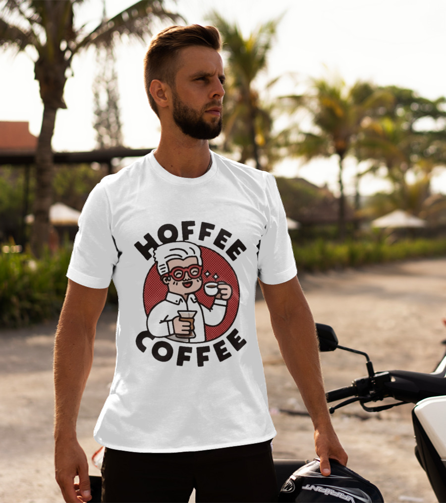 Hoffee Coffee Red Glasses Character Holding Espresso And Drink T-Shirt