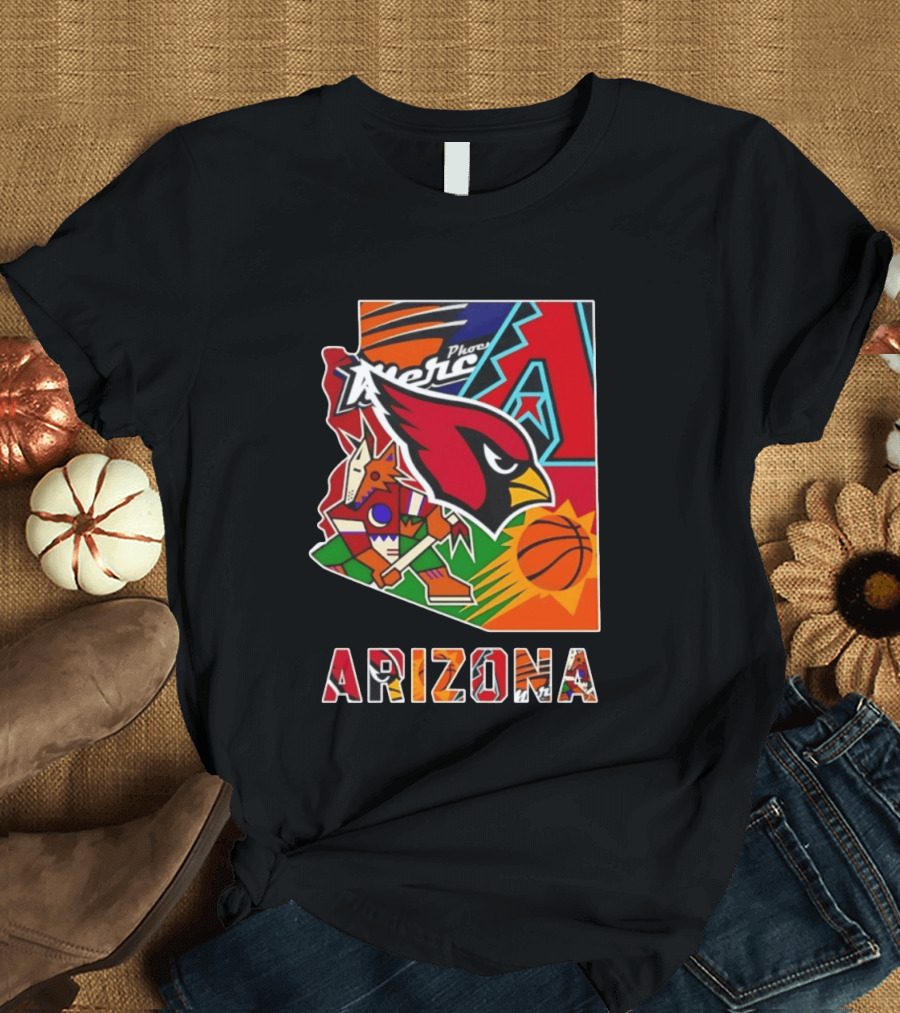 Arizona Cardinals Diamondbacks Suns Mercury Coyotes Sports Teams Map 2026 T-Shirt