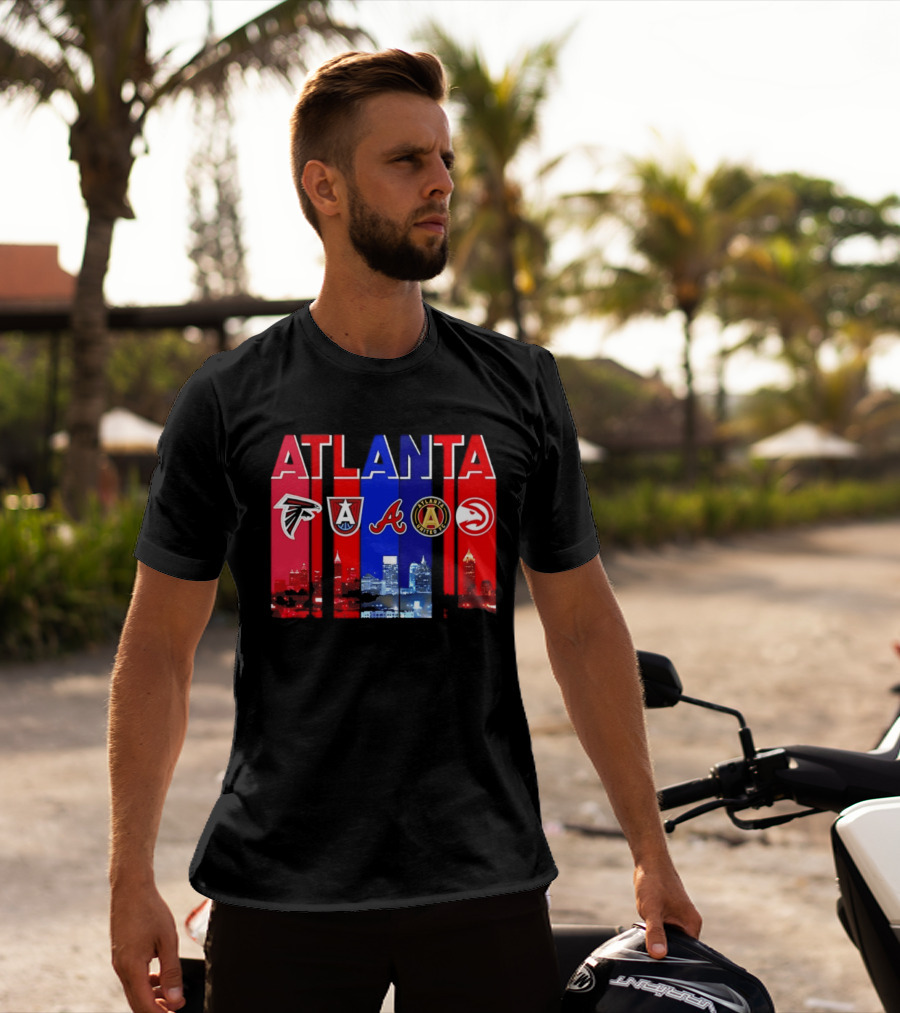 Atlanta Falcons Hawks Braves United FC Skyline City Sports Logos T-Shirt