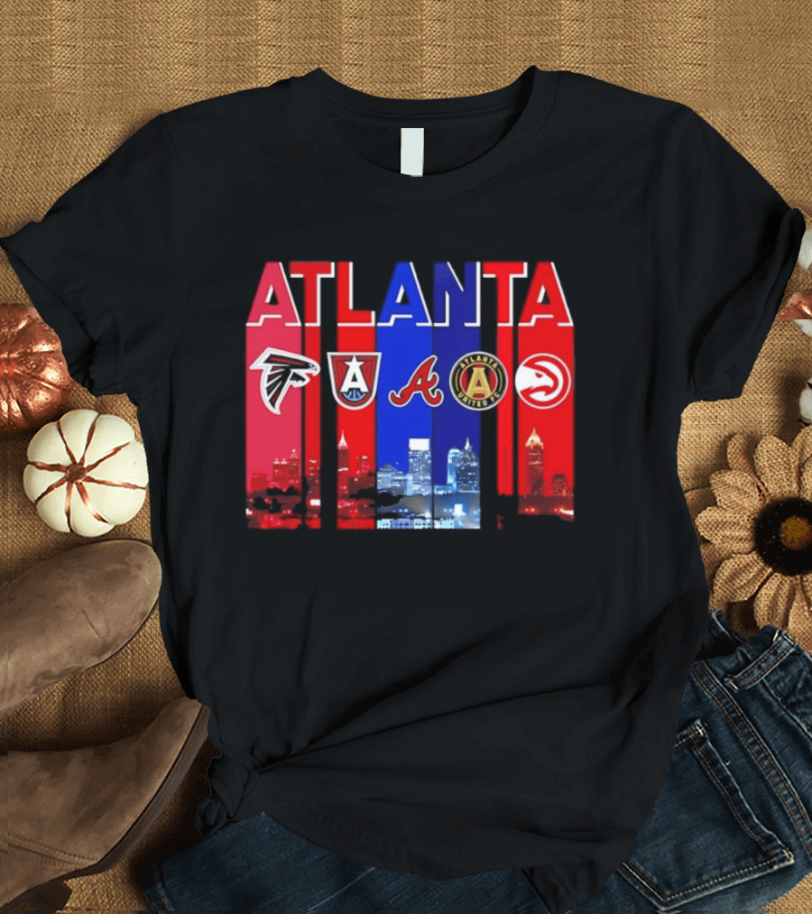 Atlanta Falcons Hawks Braves United FC Skyline City Sports Logos T-Shirt