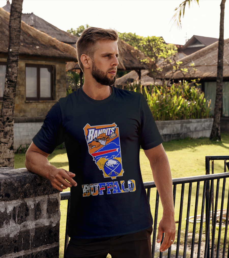 Buffalo Bandits Bills Sabres New York Sports Team Map Collage T-Shirt
