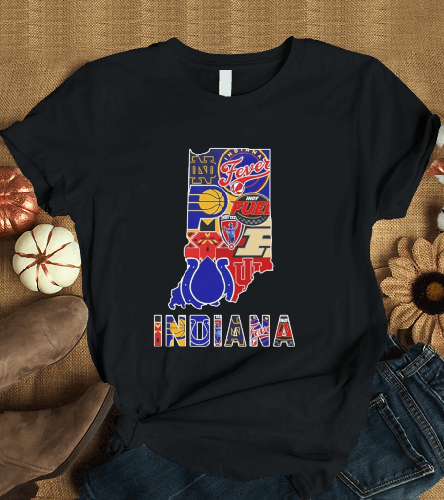 Indiana Basketball Colts Notre Dame Fever Indy Fuel Map Collage 2026 T-Shirt