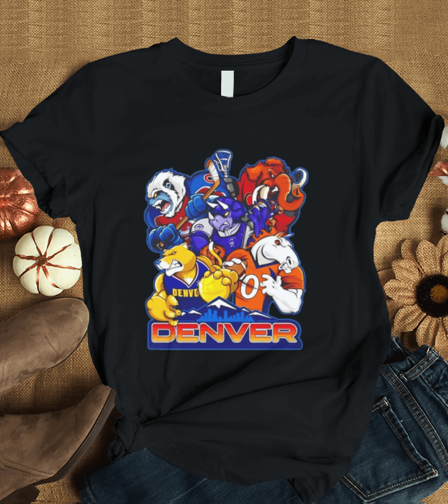 Denver Sports Teams Mascot Collage Featuring Iconic City T-Shirt