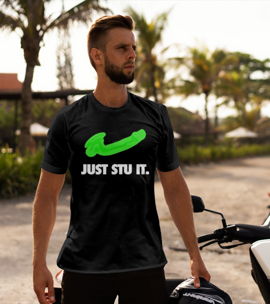Just Stu It Green Swoosh Iconic Phrase T-Shirt