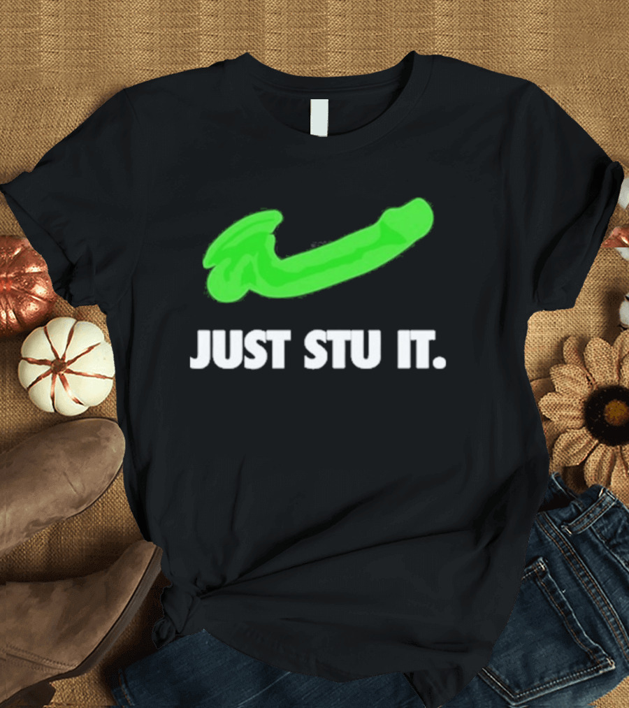 Just Stu It Green Swoosh Iconic Phrase T-Shirt