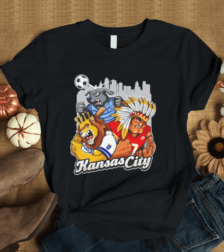 Kansas City Chiefs Royals Sporting KC Cityscape Sports Mashup T-Shirt