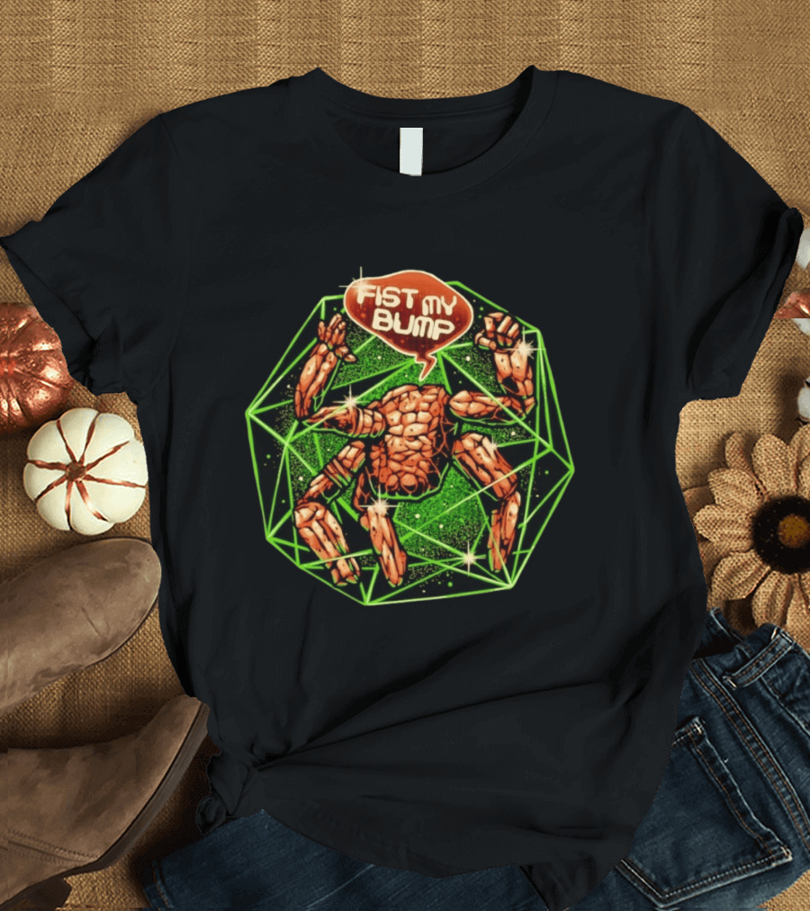 Fist My Bump Comic Stone Creature With Green Geometric Frame T-Shirt
