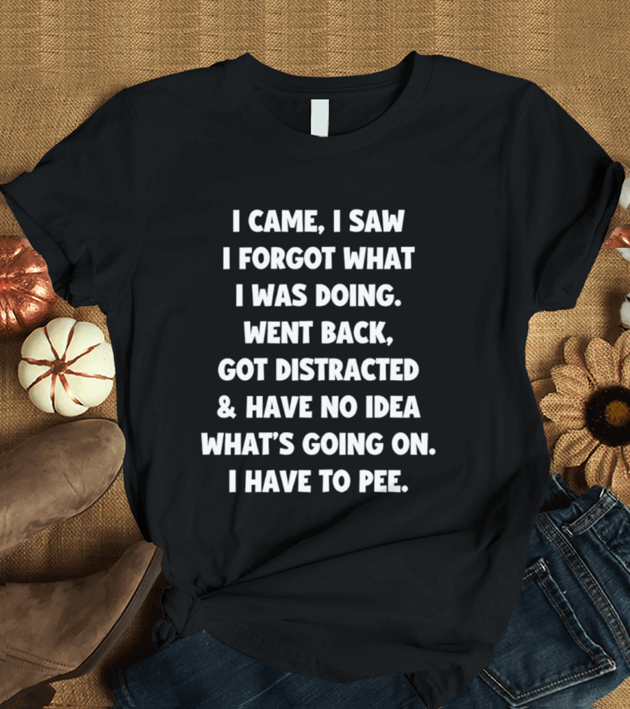 I Came I Saw I Forgot What I Was Doing Went Back Got Distracted Have No Idea What's Going On I Have To Pee T-Shirt