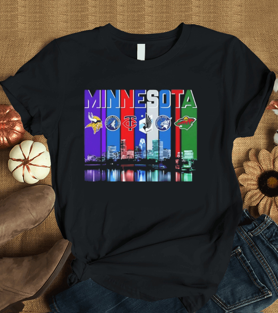 Minnesota Vikings Timberwolves Twins Lynx Wild Skyline 2026 T-Shirt