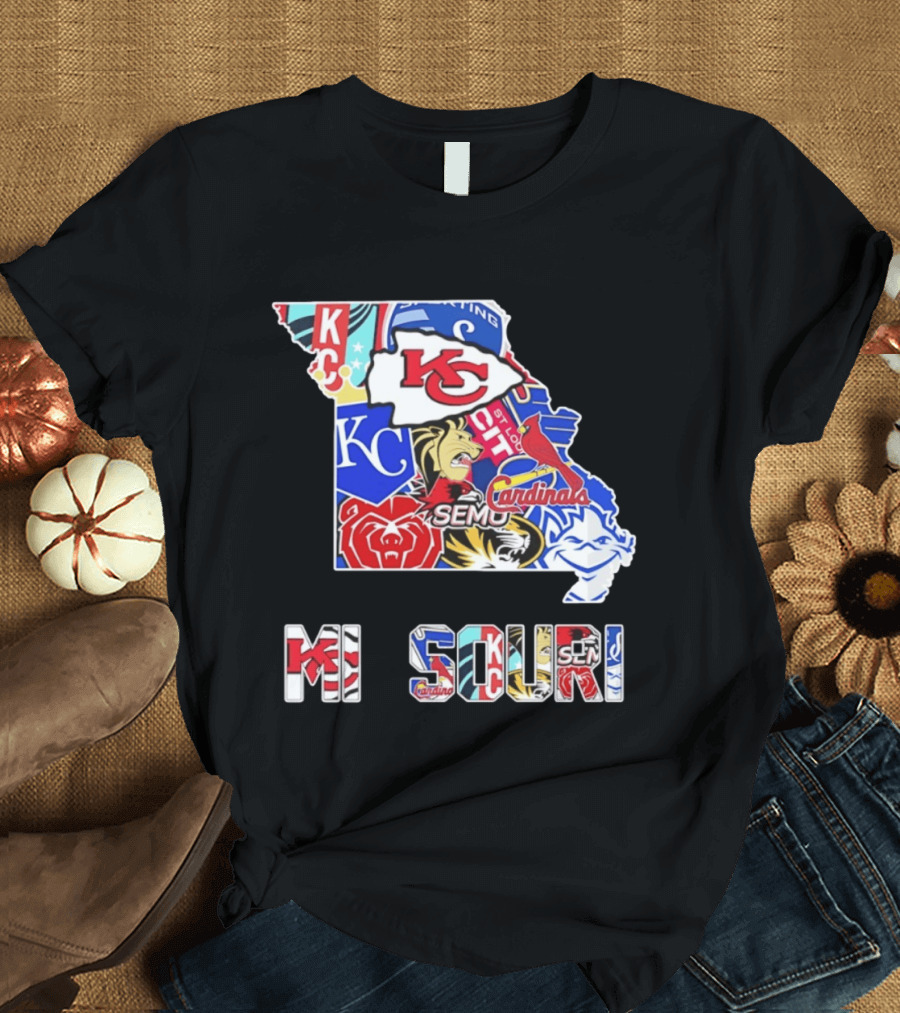 Missouri State KC Chiefs Cardinals SEMO Tigers Sports Map T-Shirt