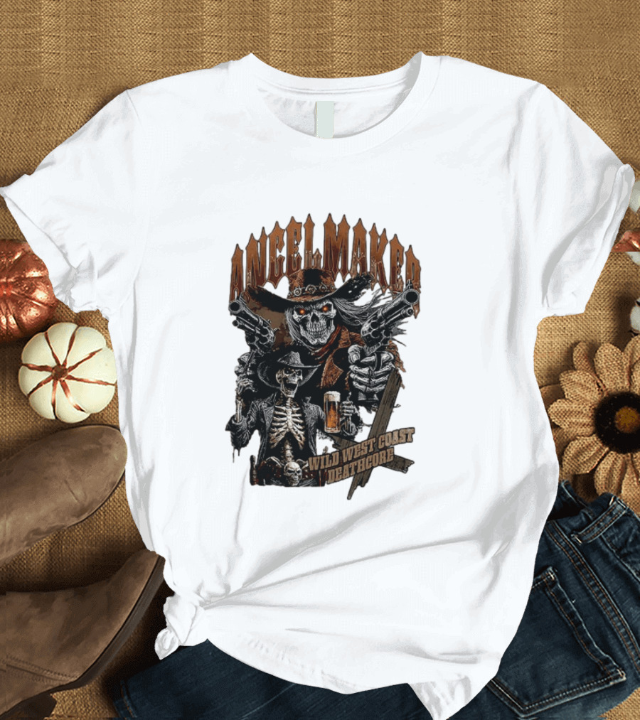 AngelMaker Wild West Coast Deathcore Skeleton Gunslinger Violence T-Shirt