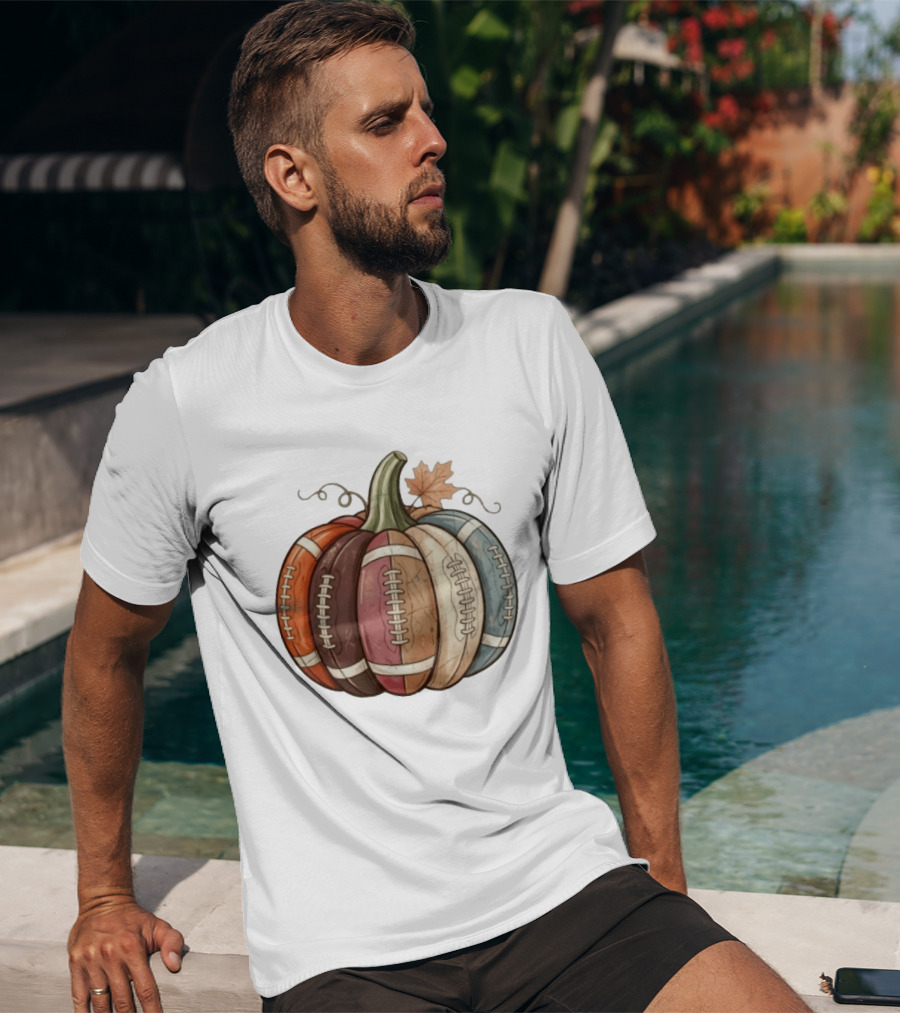 Football Pumpkin Fall Autumn Sports Harvest Season Decor T-Shirt